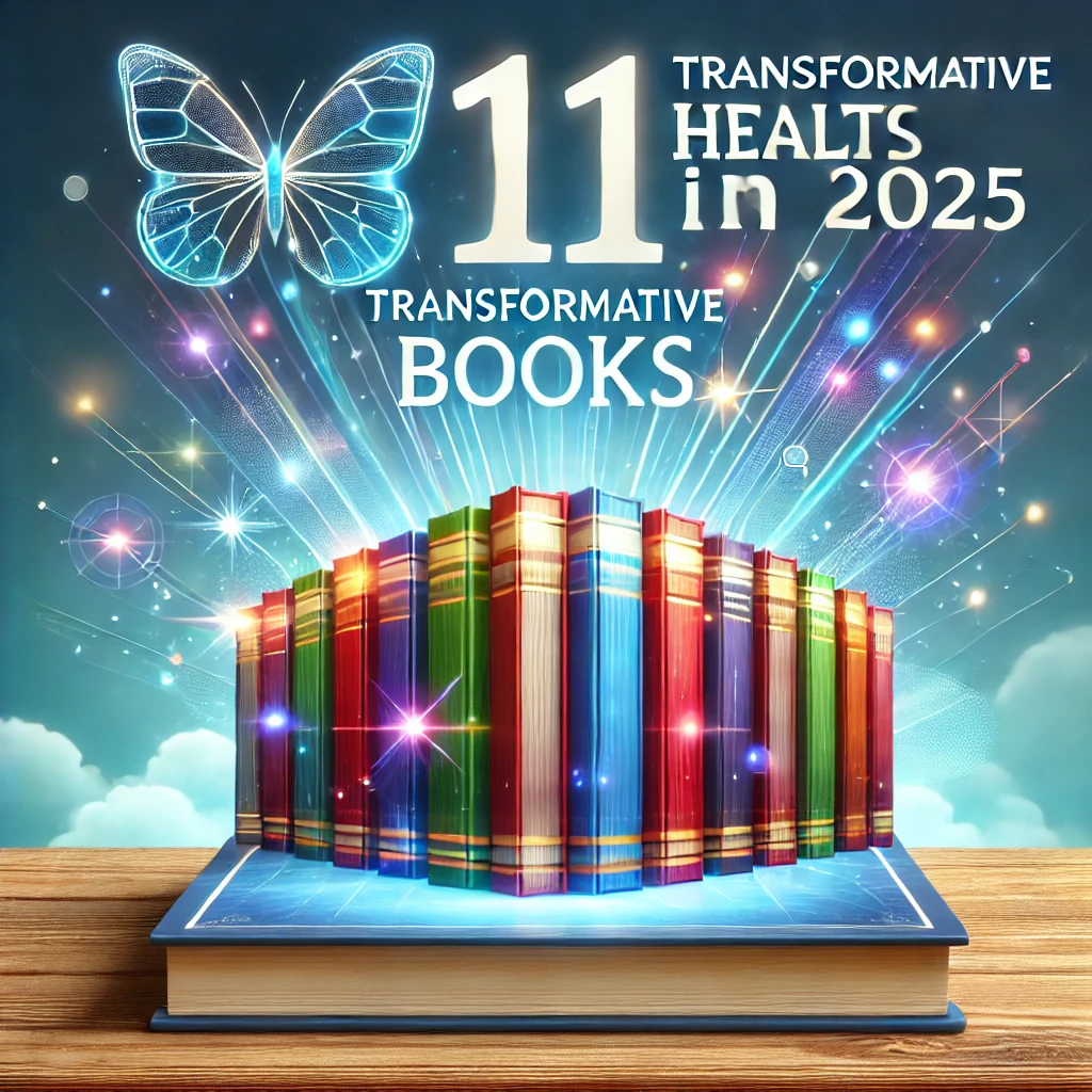 Stack of inspiring books to supercharge mental health in 2025