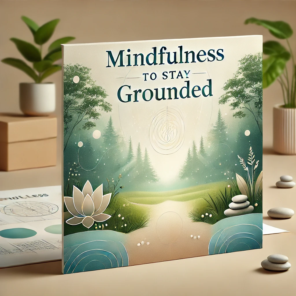 DALL·E 2025-01-28 18.41.08 - A visually calming and modern blog post thumbnail design with the text 'Mindfulness to Stay Grounded' in bold, elegant font. The background features a